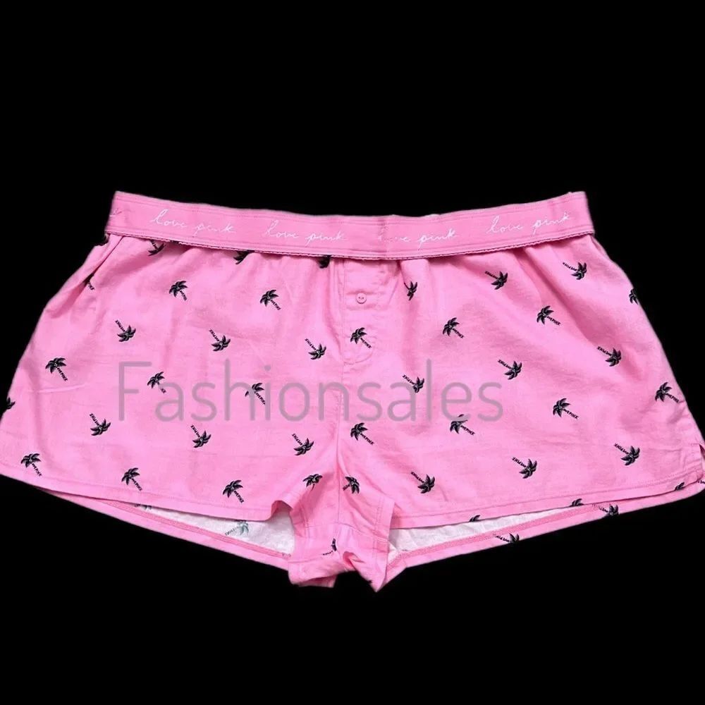 Victoria’s Secret Pink Flannel Sleepwear shorts Palms allover Pink Xlarge
